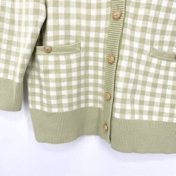 Joie Gingham Boyfriend Oversized Cardigan Sweater Preppy Academia Grandmacore - Picture 2 of 14